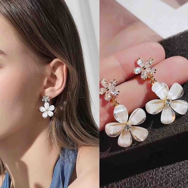 EGNMCR Earrings Boucles d'Oreilles pour Femmes Zircon Fleurs 2020 Nouvelles Boucles d'Oreilles en Acrylique Fleur Filet Rouge Argent