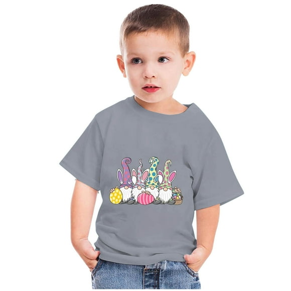 EGNMCR Easter Bunny Eggs Print Easter Outfits For Girls Boy Easter Outfit Toddler Kids Boys Girls Fashion Easter Eggs Print Round Neck Print Short Sleeve Top Easter Gifts For Kids