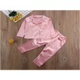 thumbnail image 2 of Ensemble de Pyjamas en Satin de Soie pour Enfants 2 Pcs Unisexes Haut à Manches Longues Col Rabattu Pantalon Taille Élastique, 2 of 7