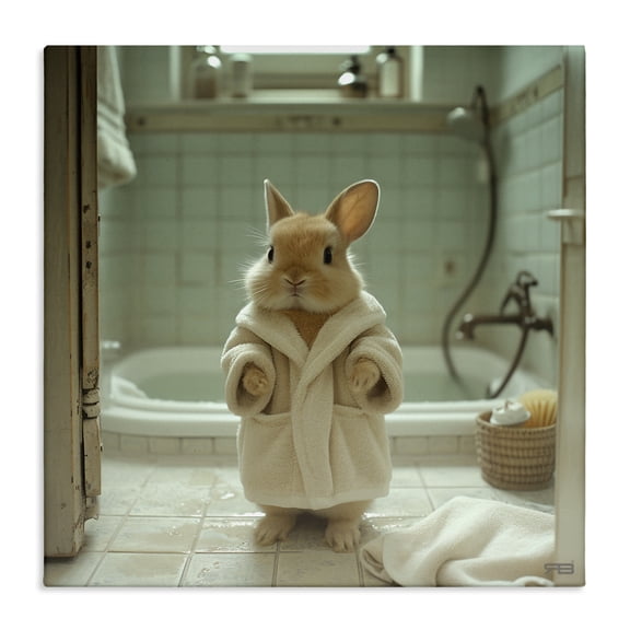 Stupell Industries Farmhouse Bunny in Bathrobe Canvas Art, 24 x 24, by RB
