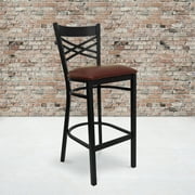 Flash Furniture HERCULES Series Black ''X'' Back Metal Restaurant Barstool - Burgundy Vinyl Seat