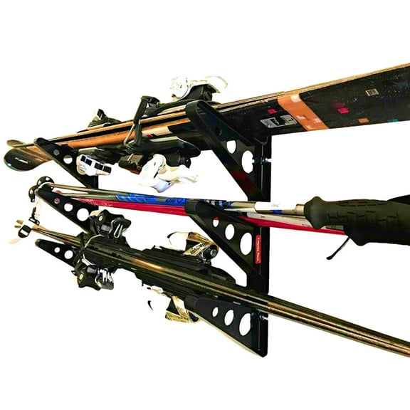 StoreYourBoard Ski Wall Rack – Horizontal Ski Rack Wall Mount, Holds 3 Pairs of Skis and Poles, Ski and Snowboard Wall Rack for Garage or Home, Holds Up to 40 lbs