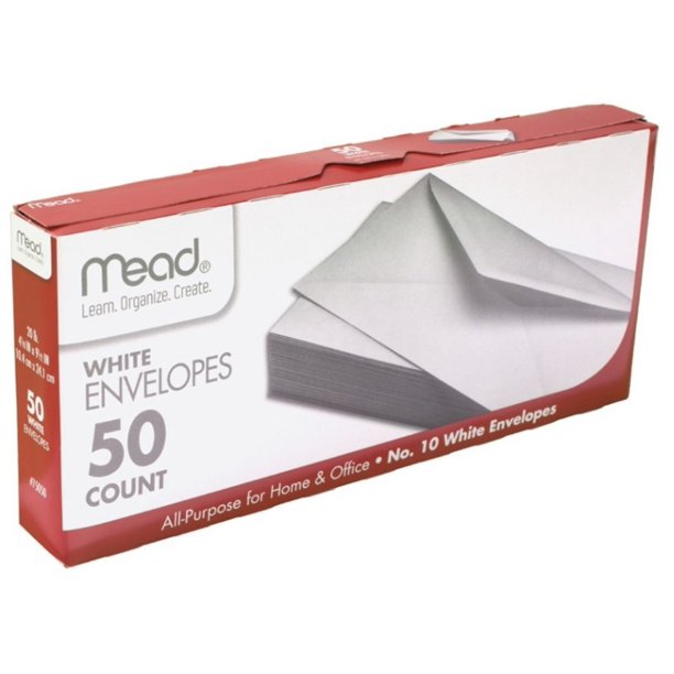 Mead Plain White Envelopes 4.125'' x 9.5'' 50 ea (Pack of 4) Walmart