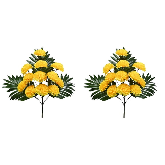 Artificial Fan Chrysanthemum Flowers, 2 Bundles Lifelike 12 Heads Silk Flowers for Cemetery Decor, Memorial Grave Arrangements, No Maintenance Tomb Decorations