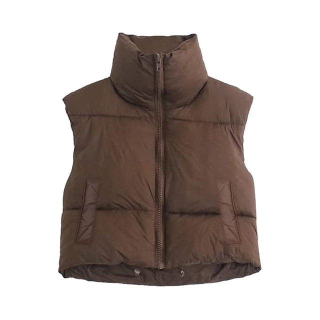 Sunloudy - Chaleco corto cálido de invierno para mujer, sin mangas, cuello alto, chaleco acolchado ligero de doble cara Sunloudy moda
