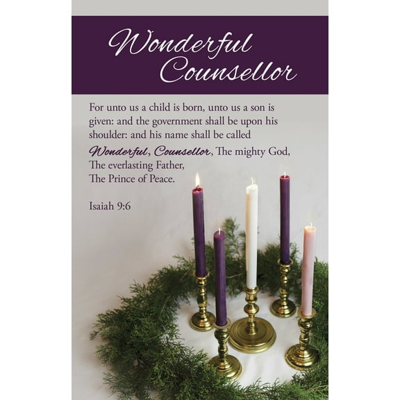 Advent Bulletin: Wonderful Counsellor (Package of 100): Isaiah 9:6 (Kjv), (Paperback)