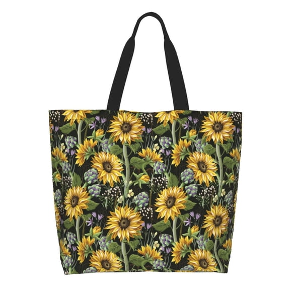 Honeii Sunflowers Print Tote Bag for Women, Foldable Tote Bag Large Shoulder Bag Top Handle Handbag for Travel, Work