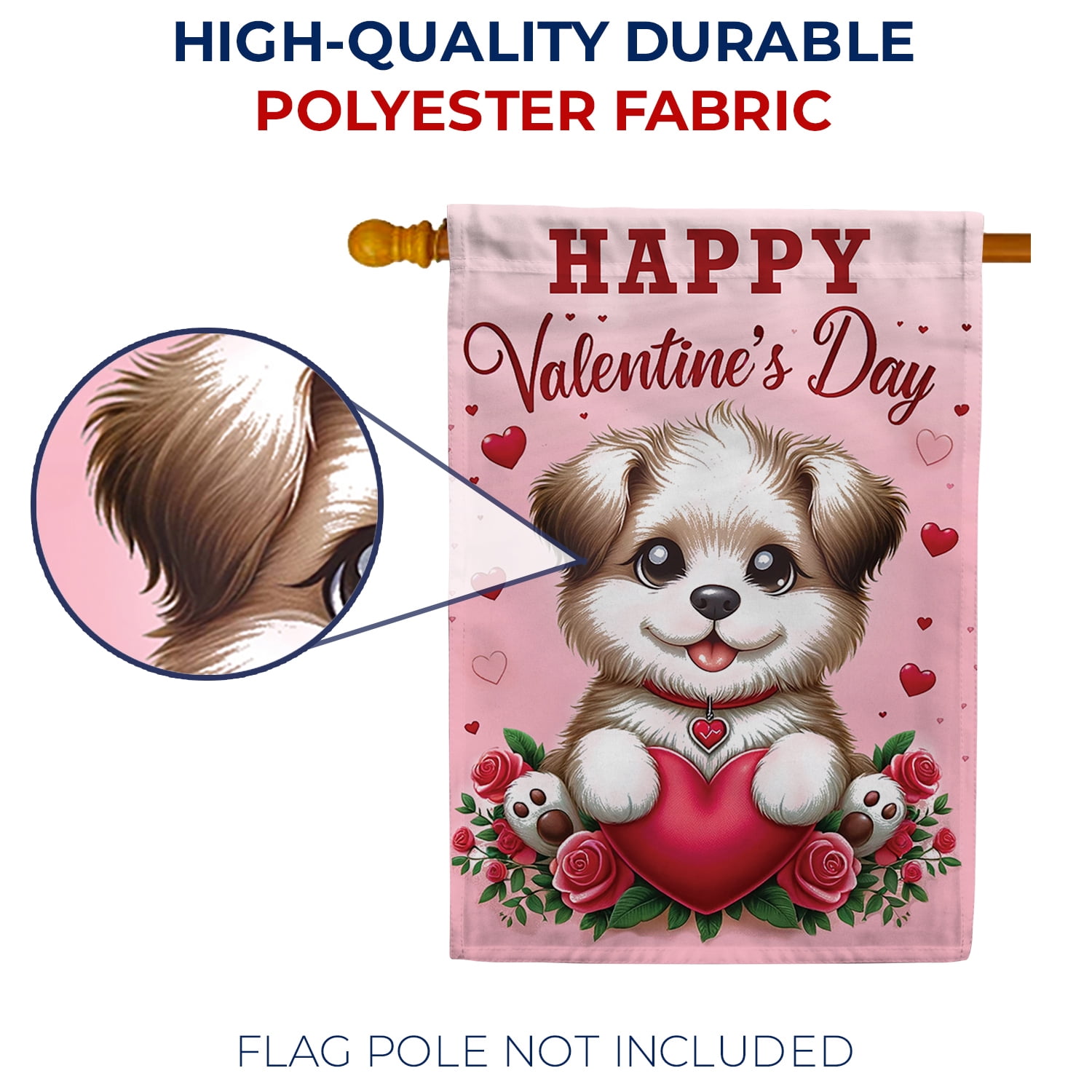 America Forever Puppy Love Valentine's Greeting House Flag, 28 x 40 inch Double Sided, Happy Valentine's Day Dog Banner, Hearts Roses Pet Outdoor Decor