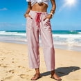 thumbnail image 2 of WAYUTE Womens Casual Pants with Drawstring and Pockets Striped Print Straight Leg Loose Fit Comfortable Trousers Versatile Outdoor,Red,2XL, 2 of 5