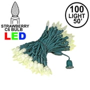 Novelty Lights Warm White C6 LED Christmas String Lights 100 Strawberry Bulbs (Green Wire, 50 Feet)