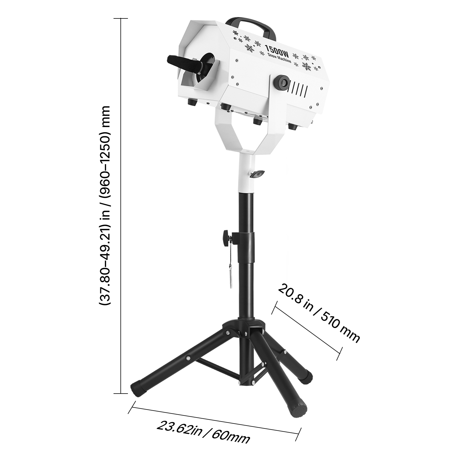 KFFKFF 1500W Snow Machine Snowflake Maker with Adjustable Stand for Holiday Parties & Events Q235 Steel PP 20.08"×23.62" White