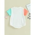 thumbnail image 3 of Infant Baby Girls Summer Casual Romper Short Sleeve Crewneck Letter Print Contrast Color Jumpsuit, 3 of 8