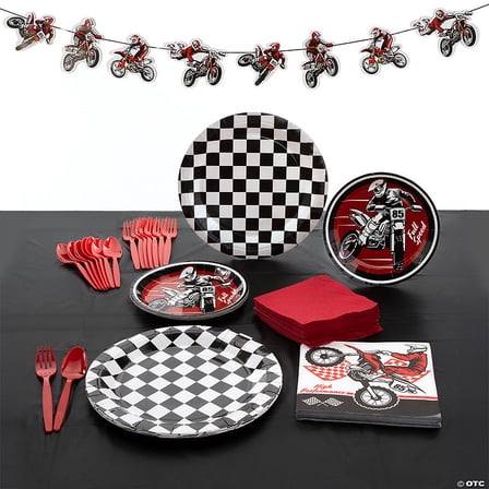 100 Pieces Motocross Party Tableware Decorating Kit for 8 Guests