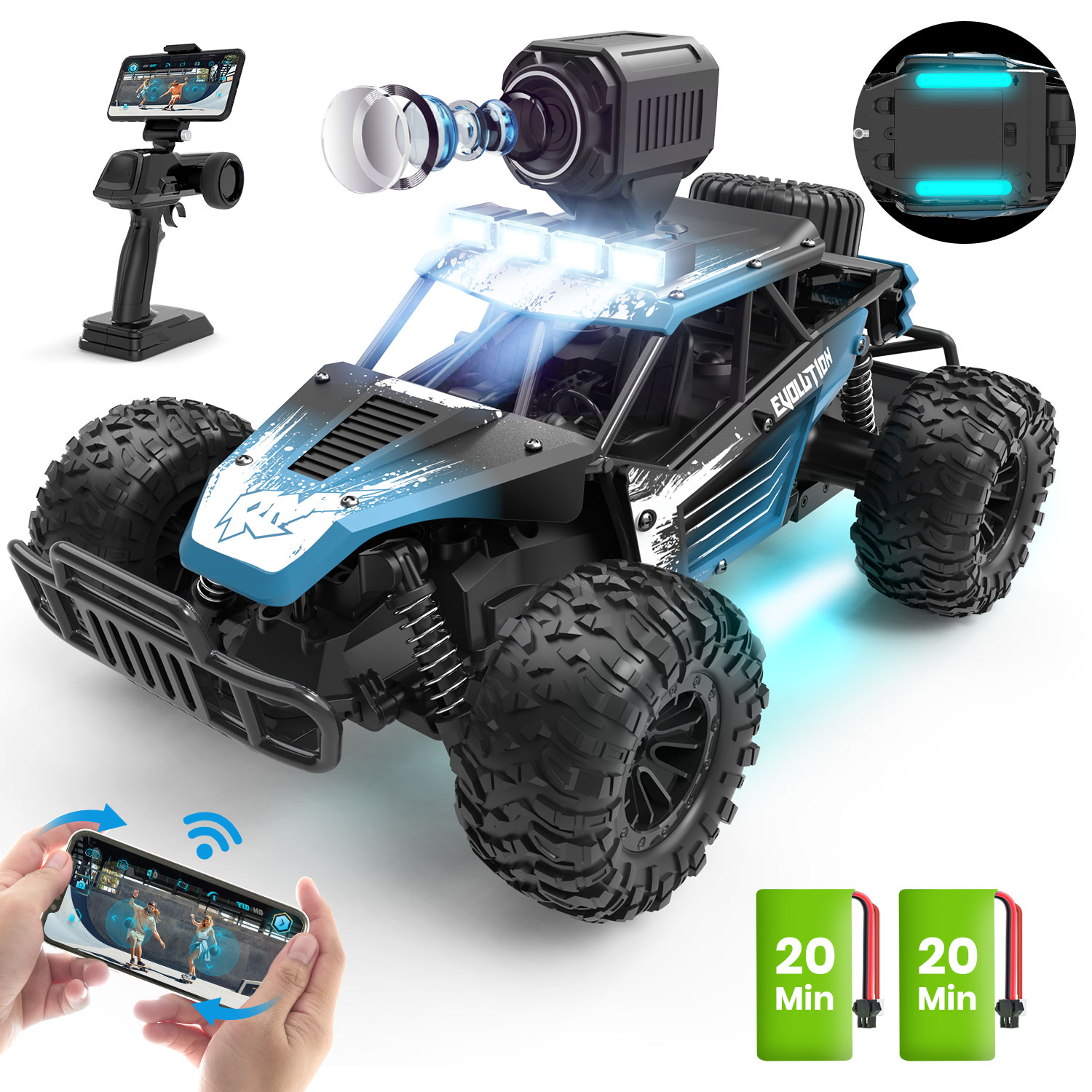 JoyStone RC Car with 1080P FPV Camera, 2.4Ghz Remote Control Car, 1:16 Scale Off-Road High Speed Remote Control Truck for Kids Adults 2 Batteries for 60 Min Play, Blue