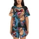 thumbnail image 1 of Fotbe Blue Dinosaur Conjunto de Pijama Estampado para Mujer, 2 Piezas, Ropa de Dormir con Camiseta de Manga Corta y Shorts Suaves-X-Large, 1 of 6
