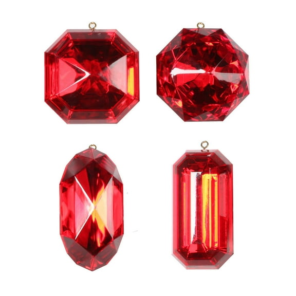 4-5" Red Jewel Glitter Orn Assort 4/Bag