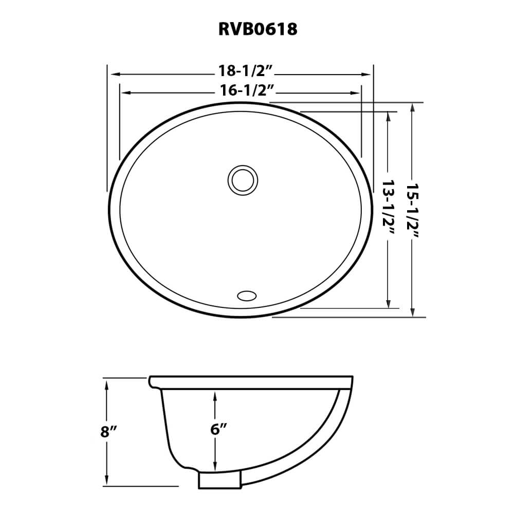 Ruvati RVB0618BC Krona 18-1/2" Oval Porcelain Undermount Bathroom Sink - Off White