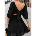thumbnail image 6 of Weardear Womens Ruffle Tie Back A-Line Dress Summer Lantern Sleeve Dress Square Neck Elastic Waist Short Mini Dress, 6 of 7