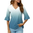 thumbnail image 2 of TACILIP Hauts à Manches 3/4 pour Femmes Blouse Col en V Tunique Mode Automne Tenues Printemps Été, 2 of 5