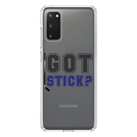 DistinctInk Clear Shockproof Hybrid Case for Galaxy S20 ULTRA / 5G (6.9" Screen) - TPU Bumper Acrylic Back Tempered Glass Screen Protector - Got Stick? Hockey