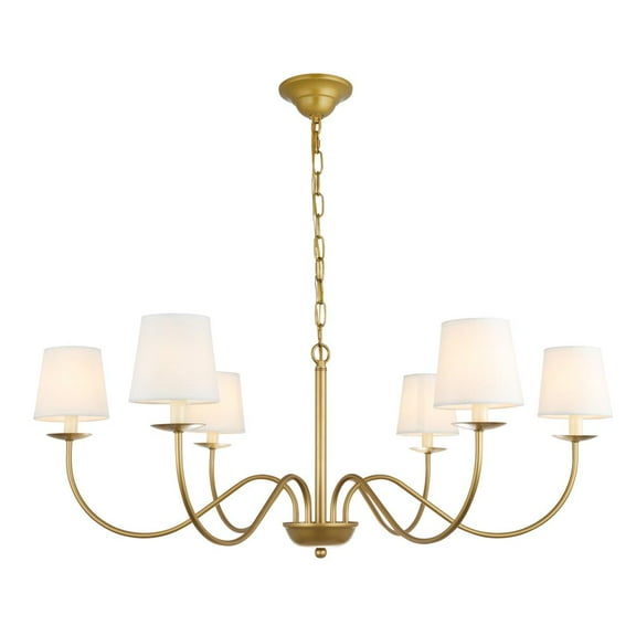 Eclipse 6 light Brass and White shade chandelier