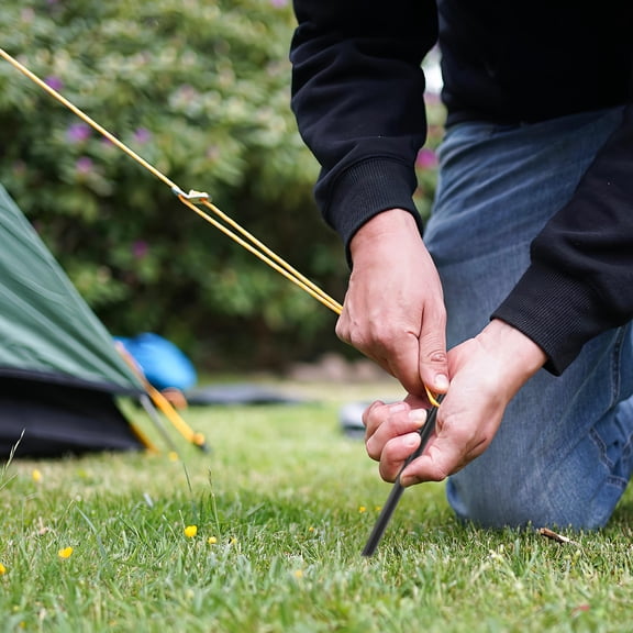OULII 2-Pack Black Steel Tent Stakes Hexagonal Plum-Shaped Camping Pegs Outdoor Tent Accessories
