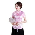 thumbnail image 2 of Yinreli Women Cheongsam Shirt Chinese Style Plum Print Summer Autumn Exquisite Buckles Stand Collar Cheongsam Top for Wedding, 2 of 8