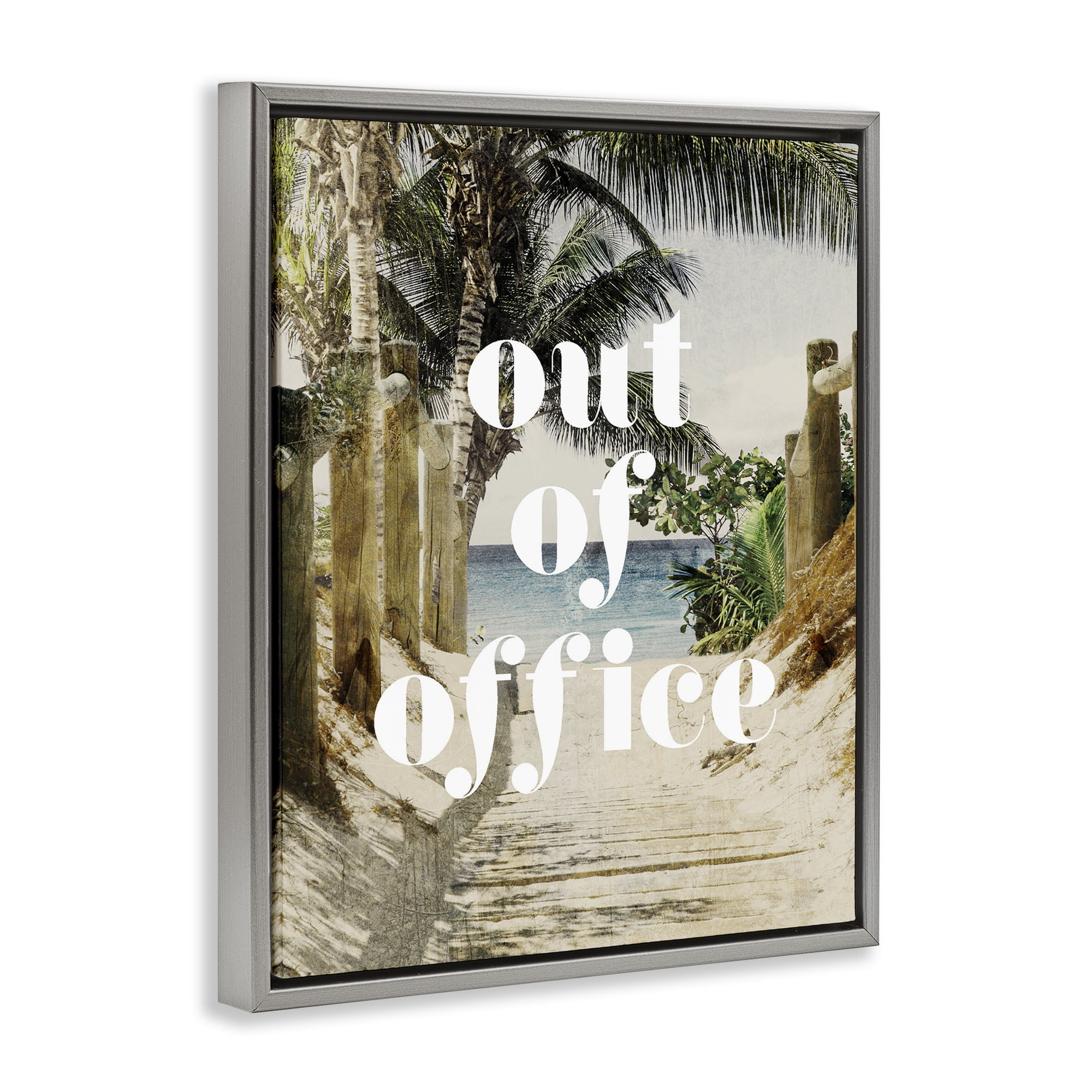 Out of Office Beach Path Gray Framed Floater Canvas Wall Art, design by Lil' Rue