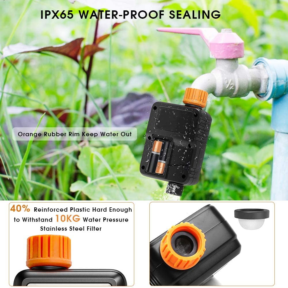 Water Timer Garden Lawn Tap Sprinkler Timer Irrigation System  Controller/Child Lock Mode/Auto&Manual Mode/Rain Delay/IPX5 Waterproof