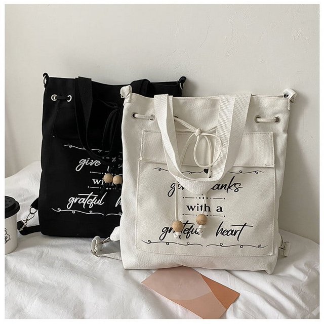 Bolsa de Hombro Ganfancp Harajuku Carta Fresco Lienzo Nueva Estudiante Gran Capacidad Mochila con Cordón Crossbody