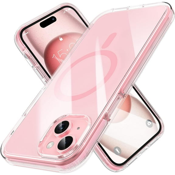 Compatible with iPhone 15 Case - Compatible with MagSafe - Magnetic Clear Trasparent Design - Non-Yellowing Anti-Slip - Shockproof Bumper Phone Cover - Pink