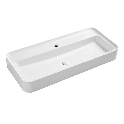 Htovila Ceramic Rectangular Trough Sink, Bathroom Trough Sink