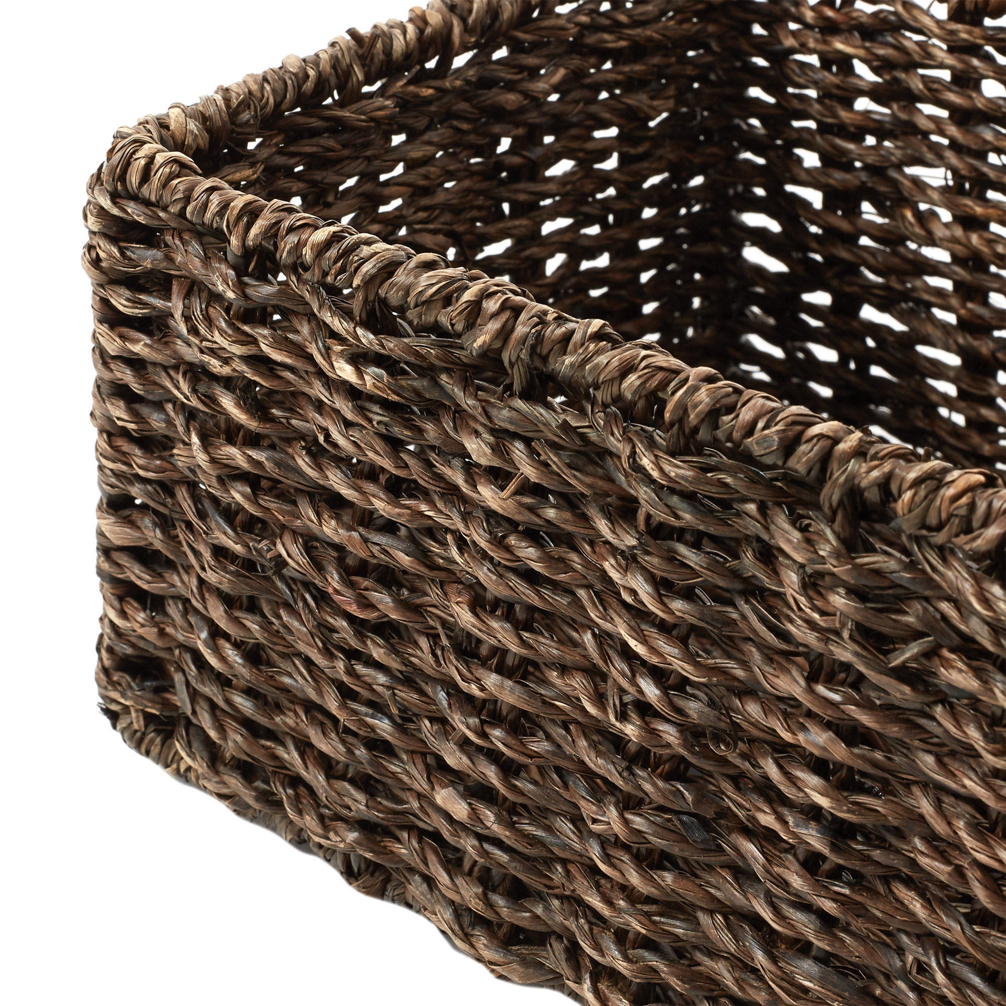 Casafield Bathroom Storage Baskets - Set of 2, Espresso - Seagrass, 16" W  x 6.75" D x 4.25" H, Woven Toilet Paper, Tissue, Shelving Bins