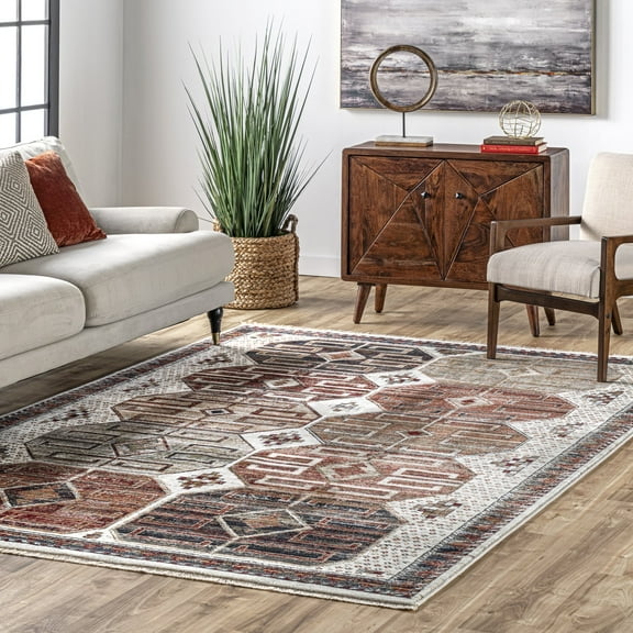 nuLOOM Evie Global Inspired Emblem Fringe Area Rug, 9' x 12', Beige