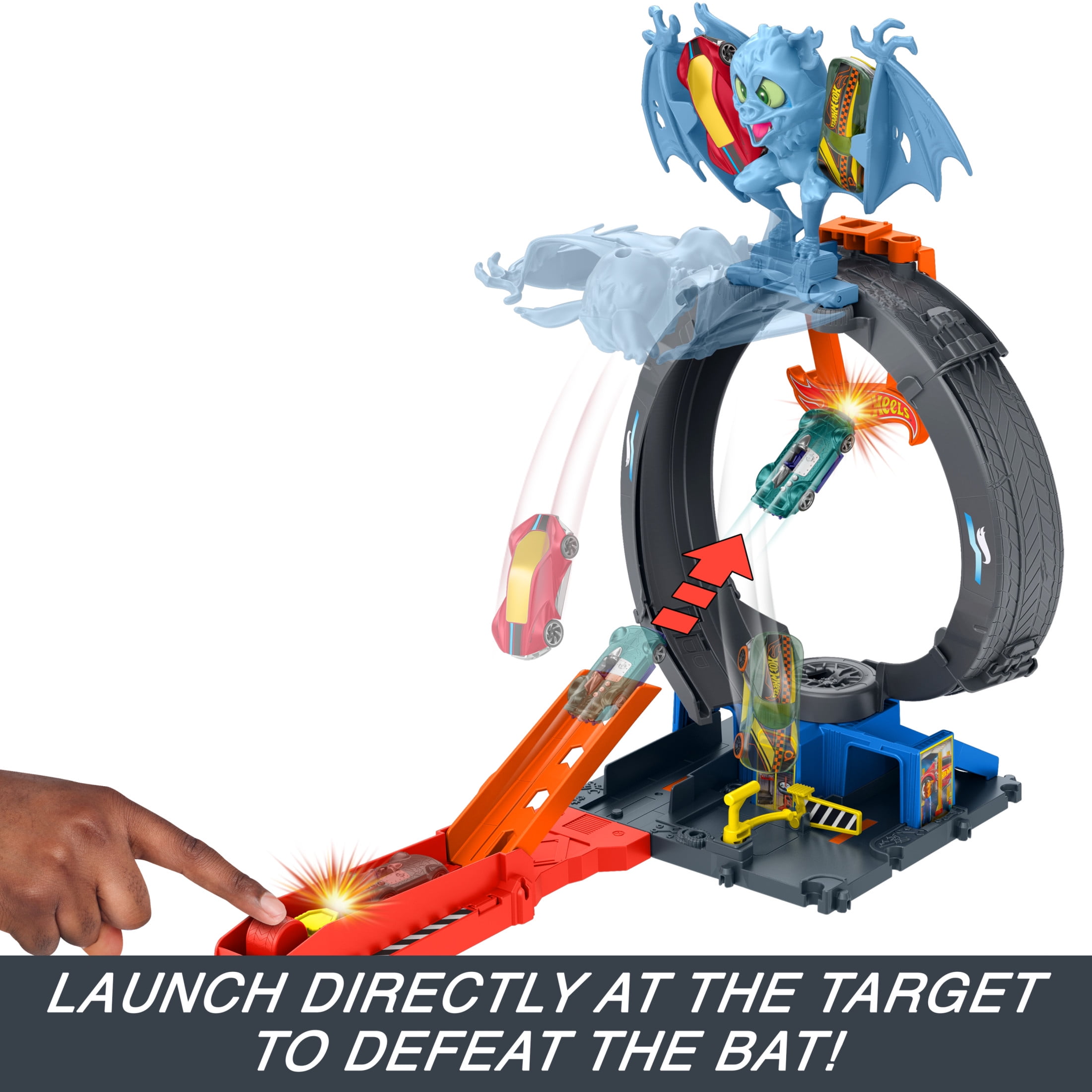 Hot Wheels City Bat Loop Attack Playset with 1:64 Scale Toy Car Inspired by Netflix’s “Let’s Race”