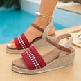 thumbnail image 3 of Rokment Espadrille Wedge Dress Sandals for Women 2026 Boho Beach Fahion Casual Braided Open Toe Platform Strappy Summer Shoes Red Size 9.5, 3 of 8