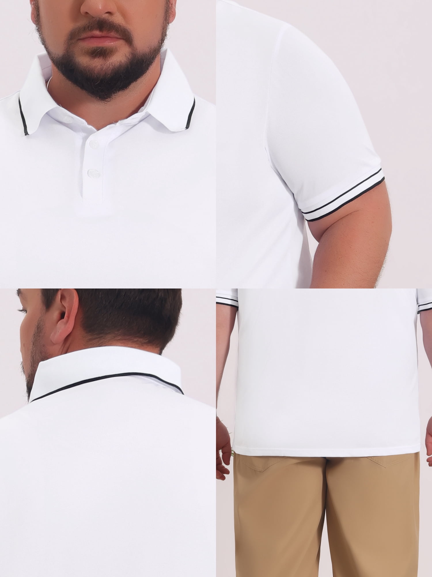 DARING DIVA Men's Big Tall Contrast Trim Short Sleeve Work Office Golf Shirts 5XL White