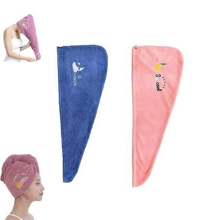 

2PCS Rapid Drying Towel Coral Fleece Ladies Hair Towel Set Soft Dry Hair Towel with Embroidery for Children and Women | Comfortable and Absorbent Cute