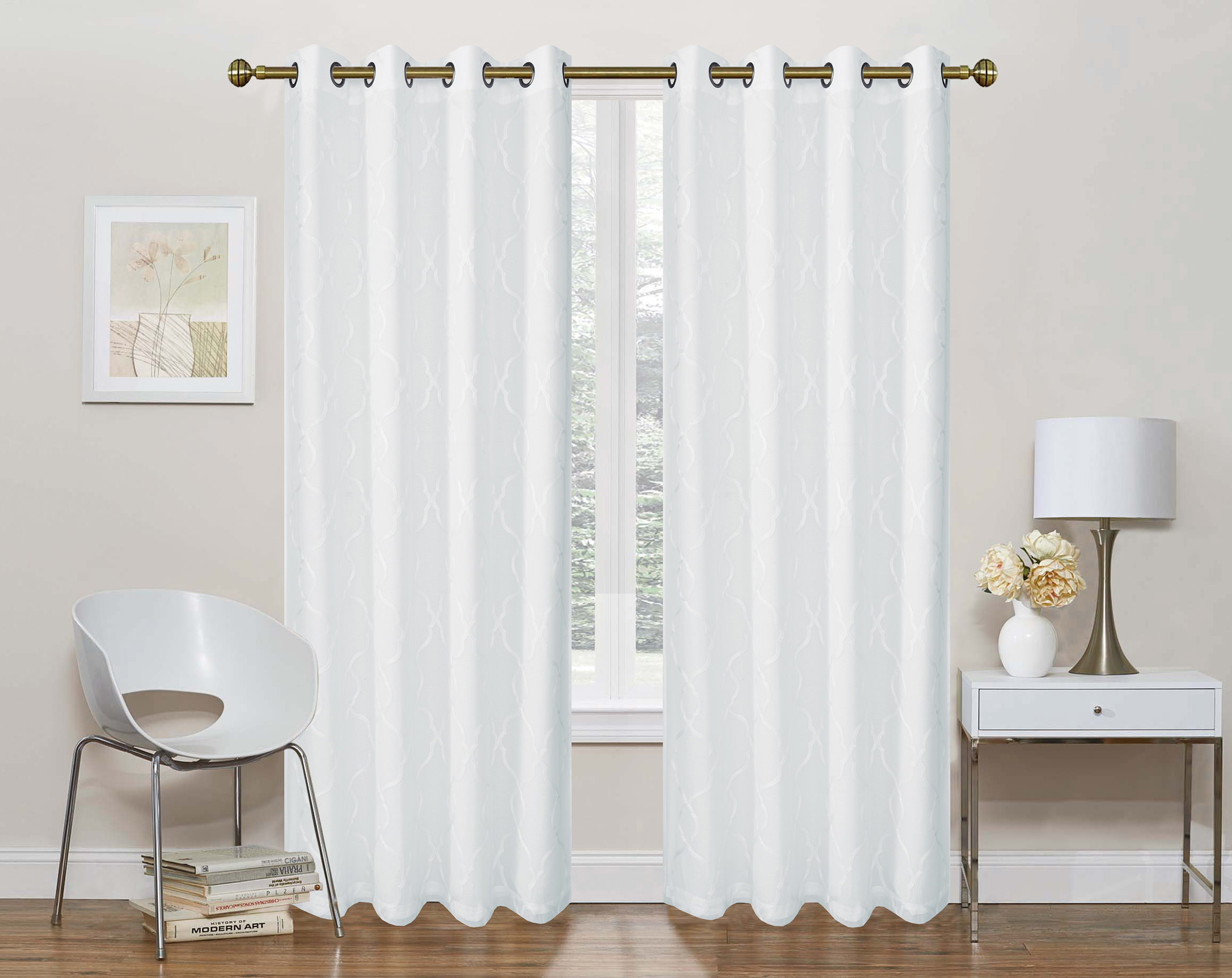 GoodGram 2 Pack Embroidered Semi Sheer Geometric Quatrefoil Grommet Top