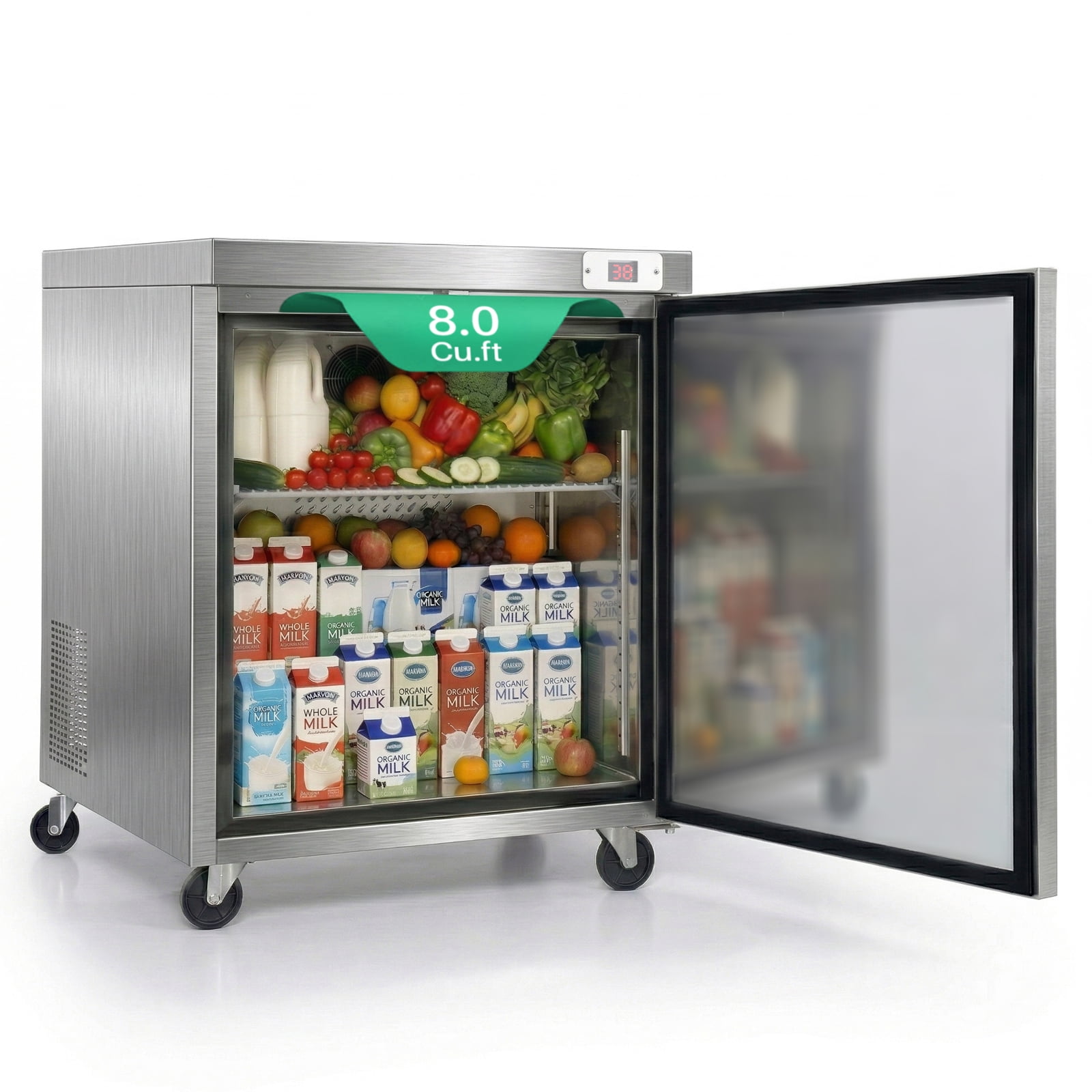 Msutree 29" W Commercial Refrigerators for Restaurant Bar Shops, Undercounter Refrigerators with 8 Cu. Ft Capacity, Auto Defrost, Stainless Steel, Digital Temp Control, Low Noise