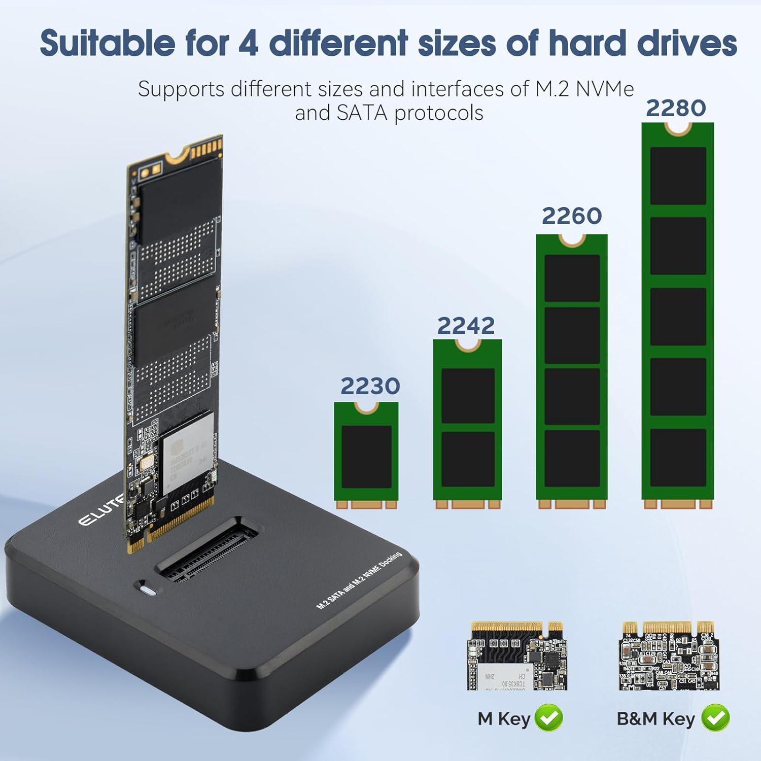 RGHJAR-M.2 NVMe & SATA to USB C Docking Station Dual Protocol M.2 to USB C Adapter 10Gbps External SSD Enclosure for M Key, B+M Key Support 2280 2260 2242 2230 SSDs with 2in1 Cable