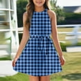 thumbnail image 2 of Girls 2025 Summer Dresses Sleeveless Plaid Dress with Belt Checkered Pattern Casual A-Line Sundress for Summer ,Sie:160, 2 of 6