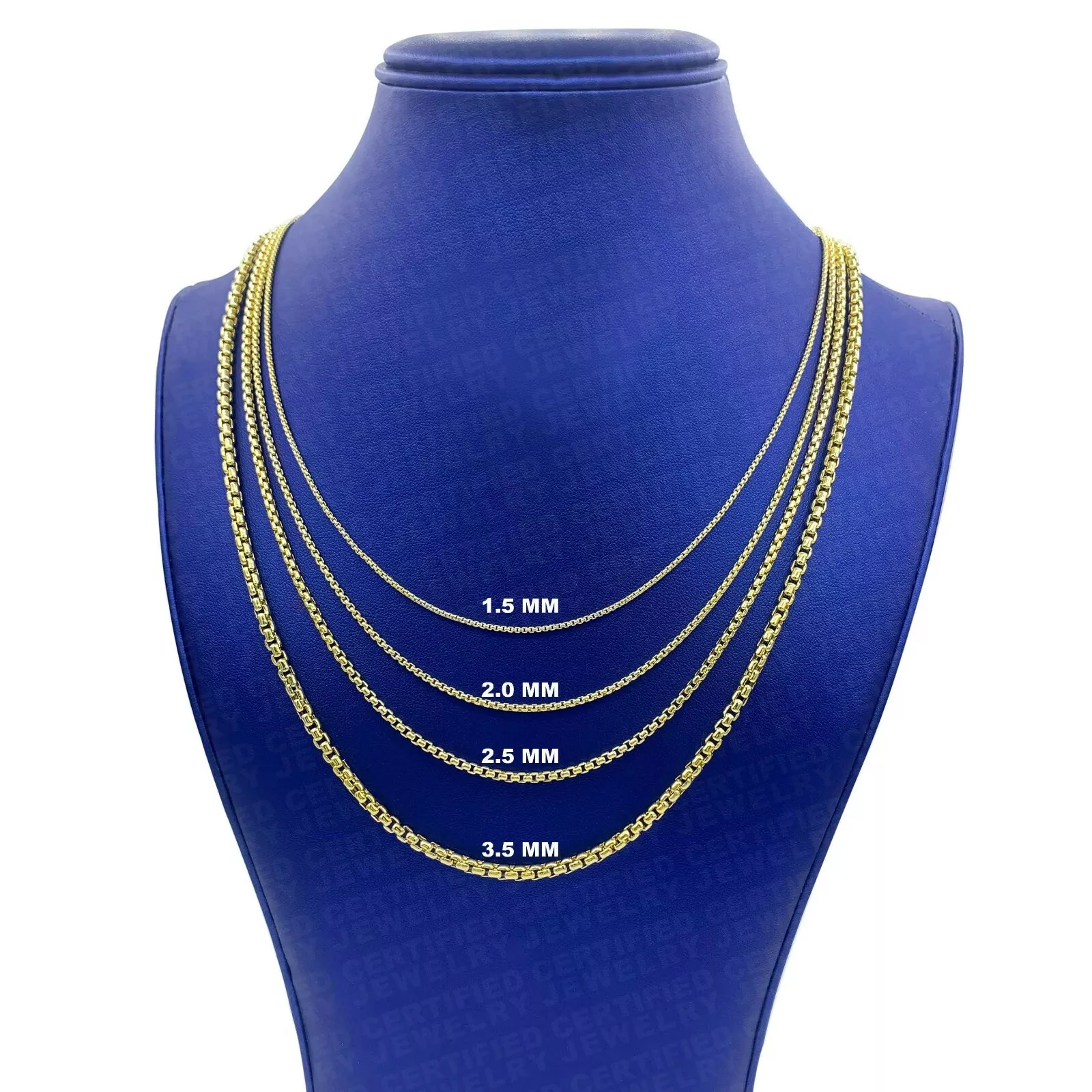 14K Yellow Gold Hollow Lite Round Box Chain Necklace, 16" To 24" Inch, 1.5MM To 3.5MM Wide
