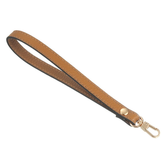 Leather Wristlet Strap, 7.48" Hand Wrist Lanyard Bag Key Chain (Dark Brown Gold)
