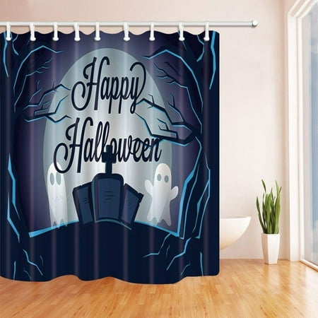 BPBOP Happy Halloween Cartoon Ghost on Tombstone in Forest Polyester Fabric Bath Curtain, Bathroom Shower Curtain 66x72 inches