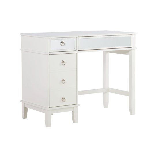 Contemporary Home Living 38" White Solid Vanity Set with Mirror and Stool