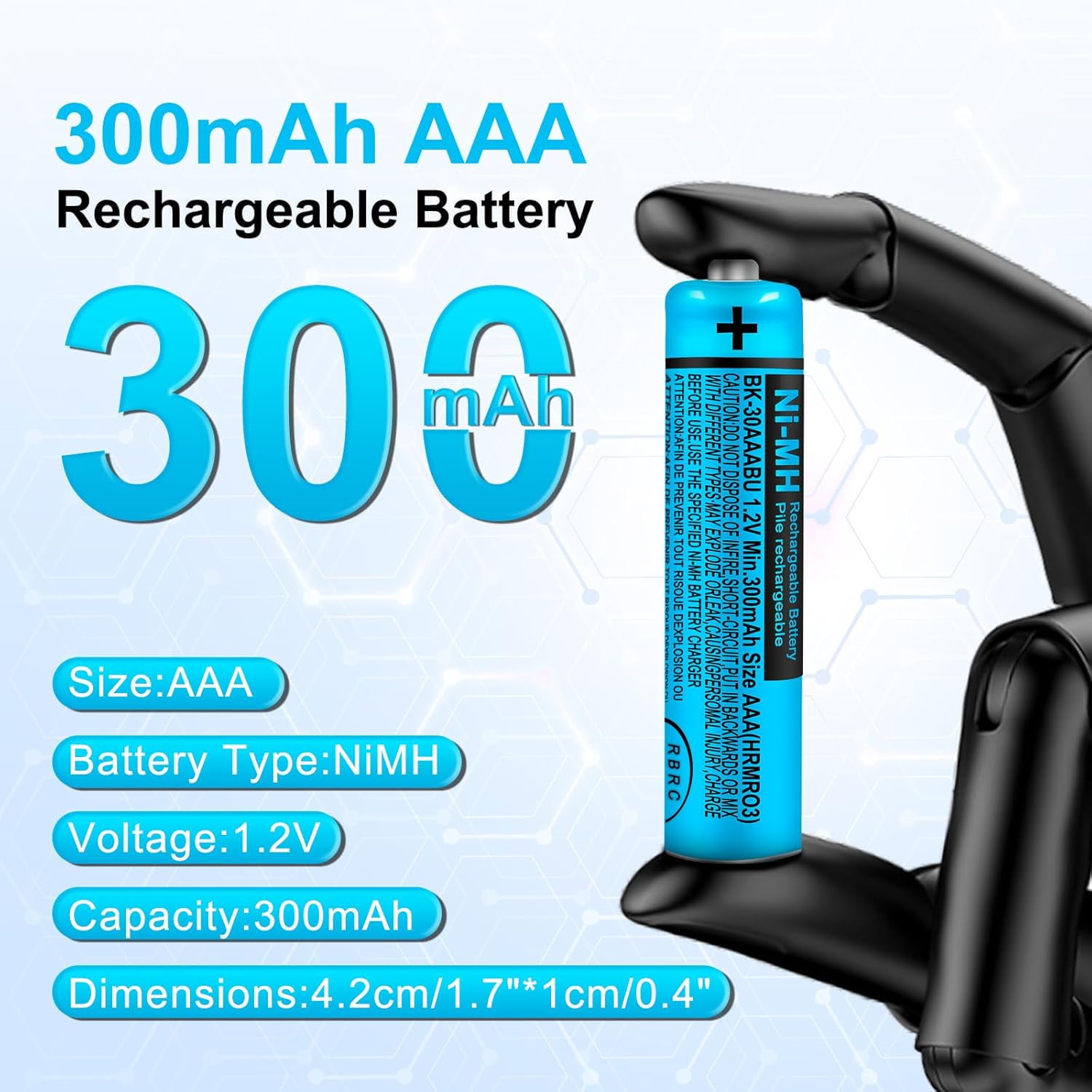 12 Pack BK-30AAABU NI-MH AAA Rechargeable Batteries 300mah Battery 1.2V for Panasonic Cordless Phones,Remote Controls,Electronics