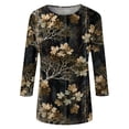 thumbnail image 5 of Women's 3/4 Sleeve Tops Crewneck Fall Leaf Print Casual Shirts Loose Fit Outdoor Work Sports Party Pullovers Navy L, 5 of 6