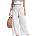 thumbnail image 2 of Dresfit Wide Leg Pants for Women Palazzo Linen Yoga Pant Summer 2026 Lightweight Loose Trousers Elastic High Waist Cotton Beach Slacks with Pockets White M, 2 of 4