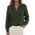 thumbnail image 3 of Huyun Women's Half Zip Sweater Ribbed Knit Long Sleeve Pullover with Collared V-Neck Casual Business Tops for Fall Winter Army Green,S, 3 of 5